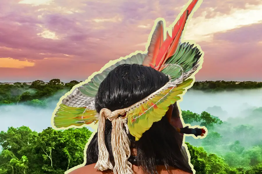 Indigenous man in Amazon rainforest
