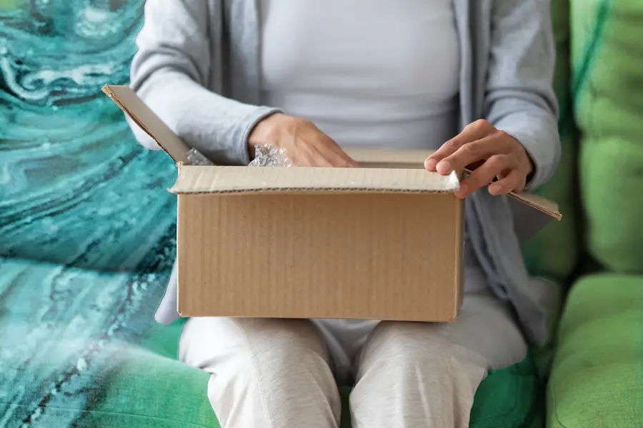 Woman opening a package