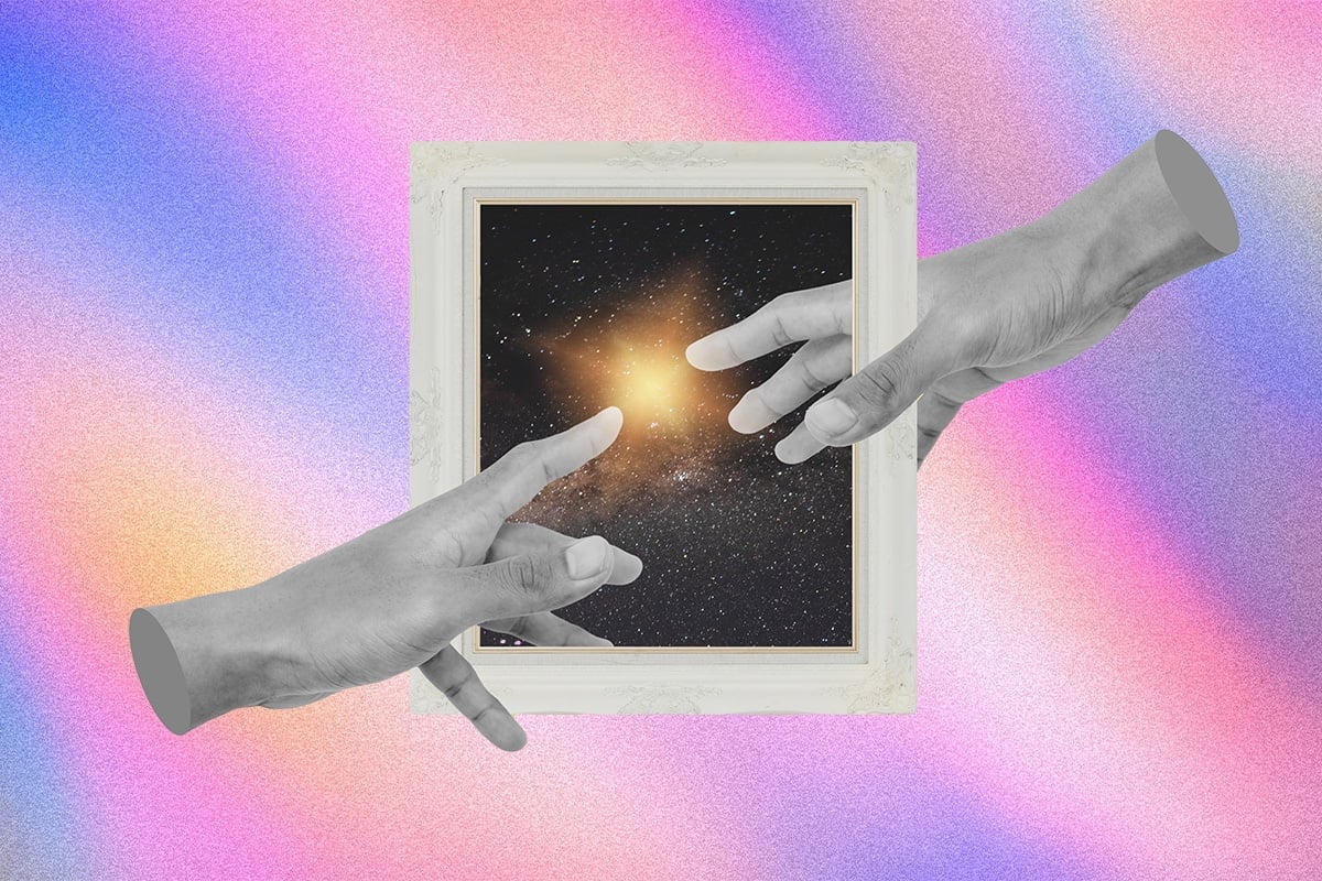 hands reaching for universe