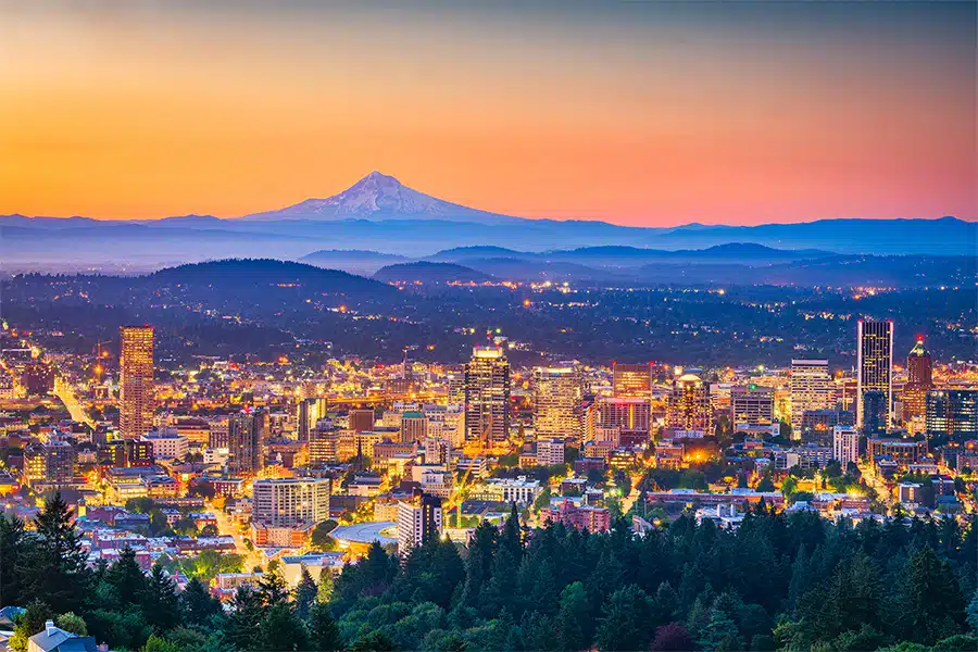 Portland skyline and Mt Hood Oregon