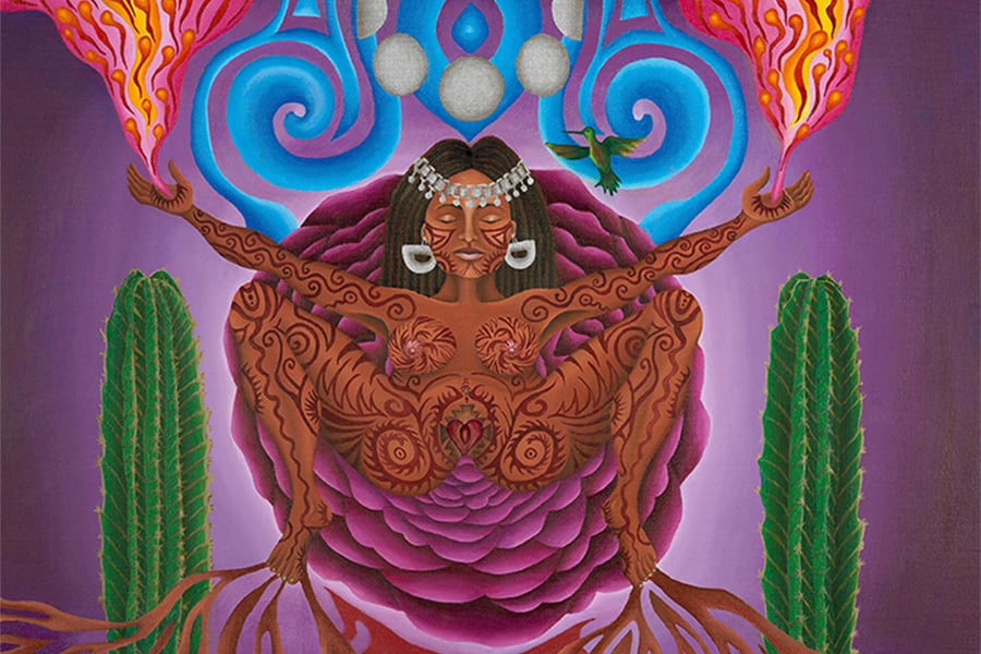 indigenous illustration of women rooting into earth