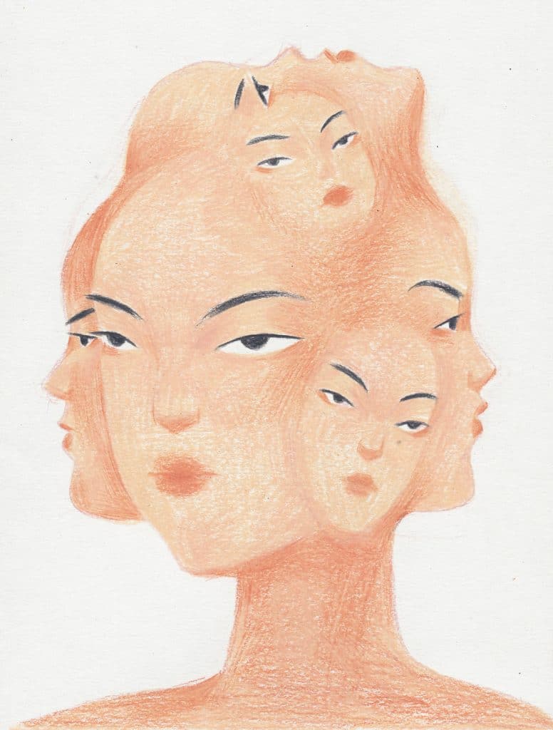 illustration of many faces growing from head