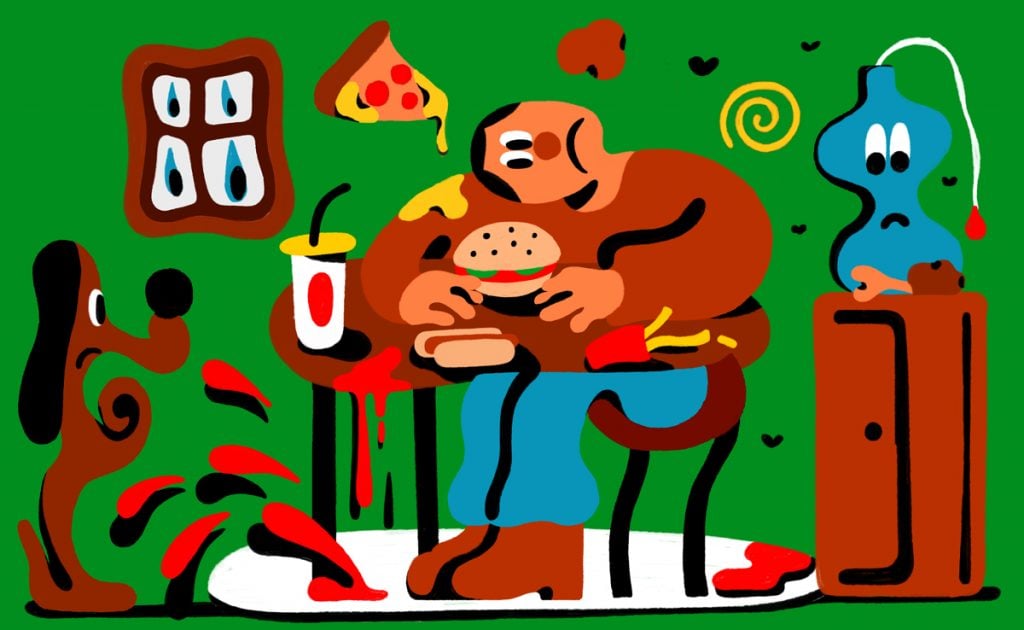 illustration of person eating junk food