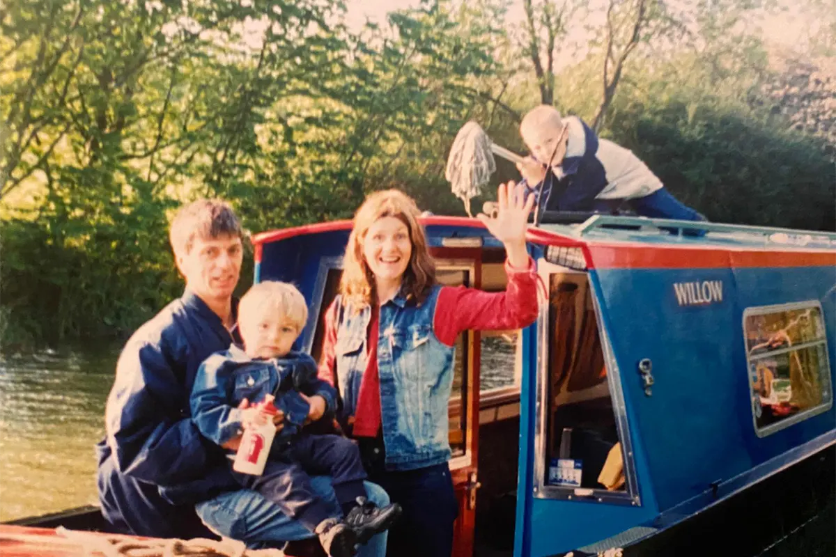 old photo of family waving