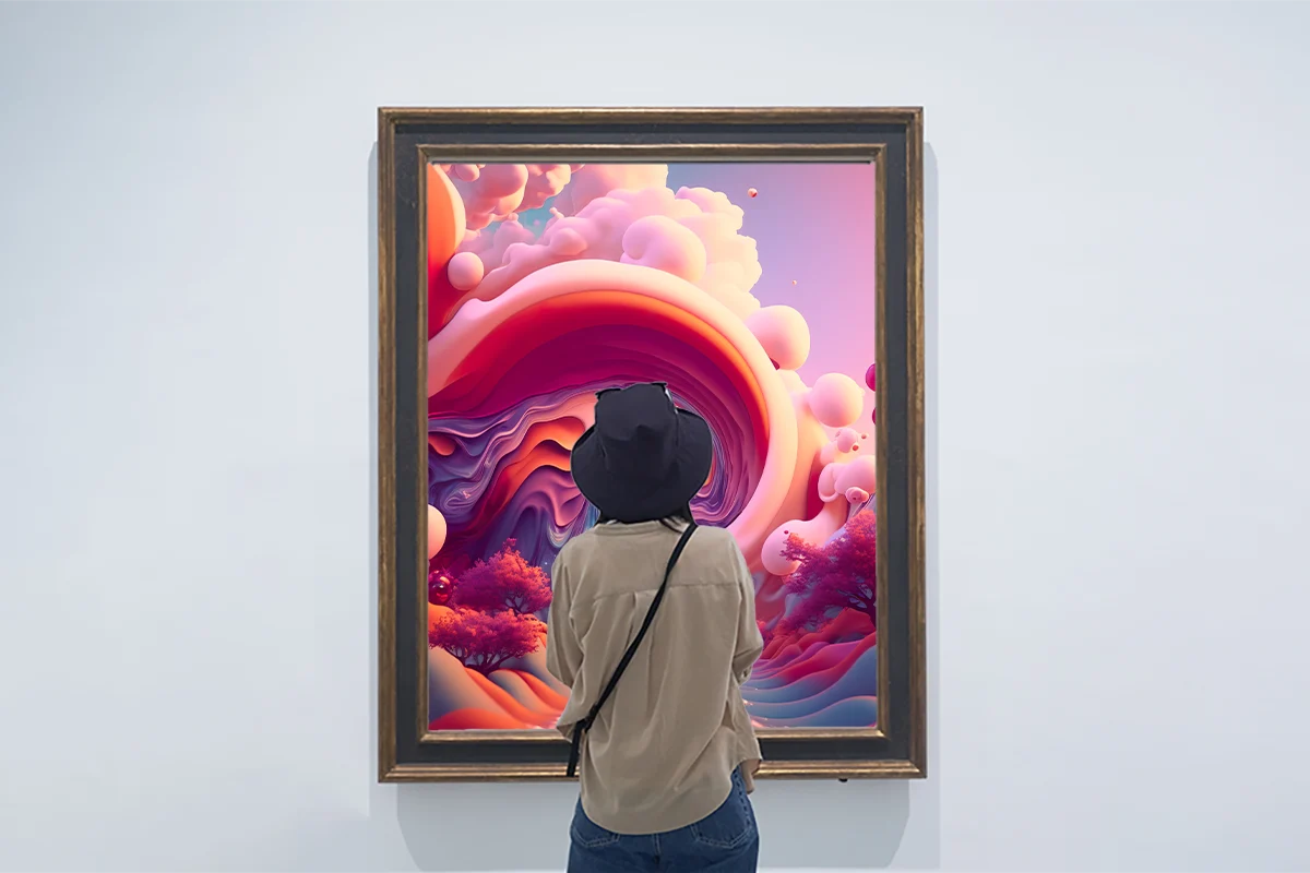 person looking at trippy psychedelic art