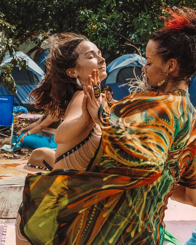 two women dancing at an ecstatic dance event by Unleashed!