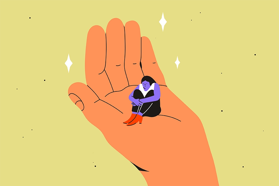 illustration of hand holding sad person