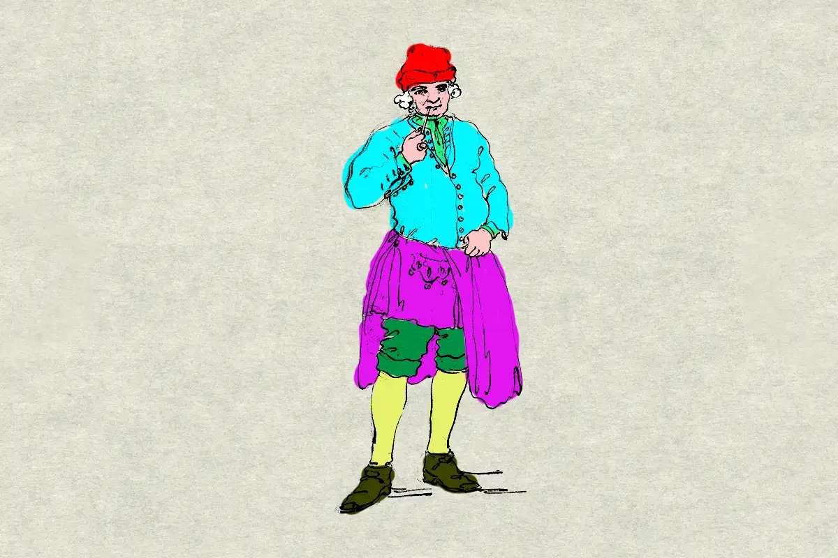 Illustration Depicting Man Smoking Pipe Wearing Colorful Outfit