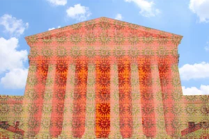 Image Depicting Supreme Court with Sun Blotter Paper Pattern Overlay