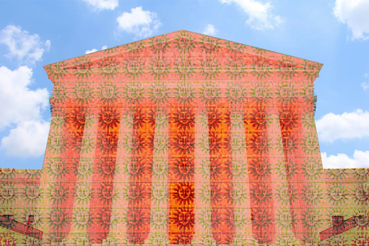 Image Depicting Supreme Court with Sun Blotter Paper Pattern Overlay