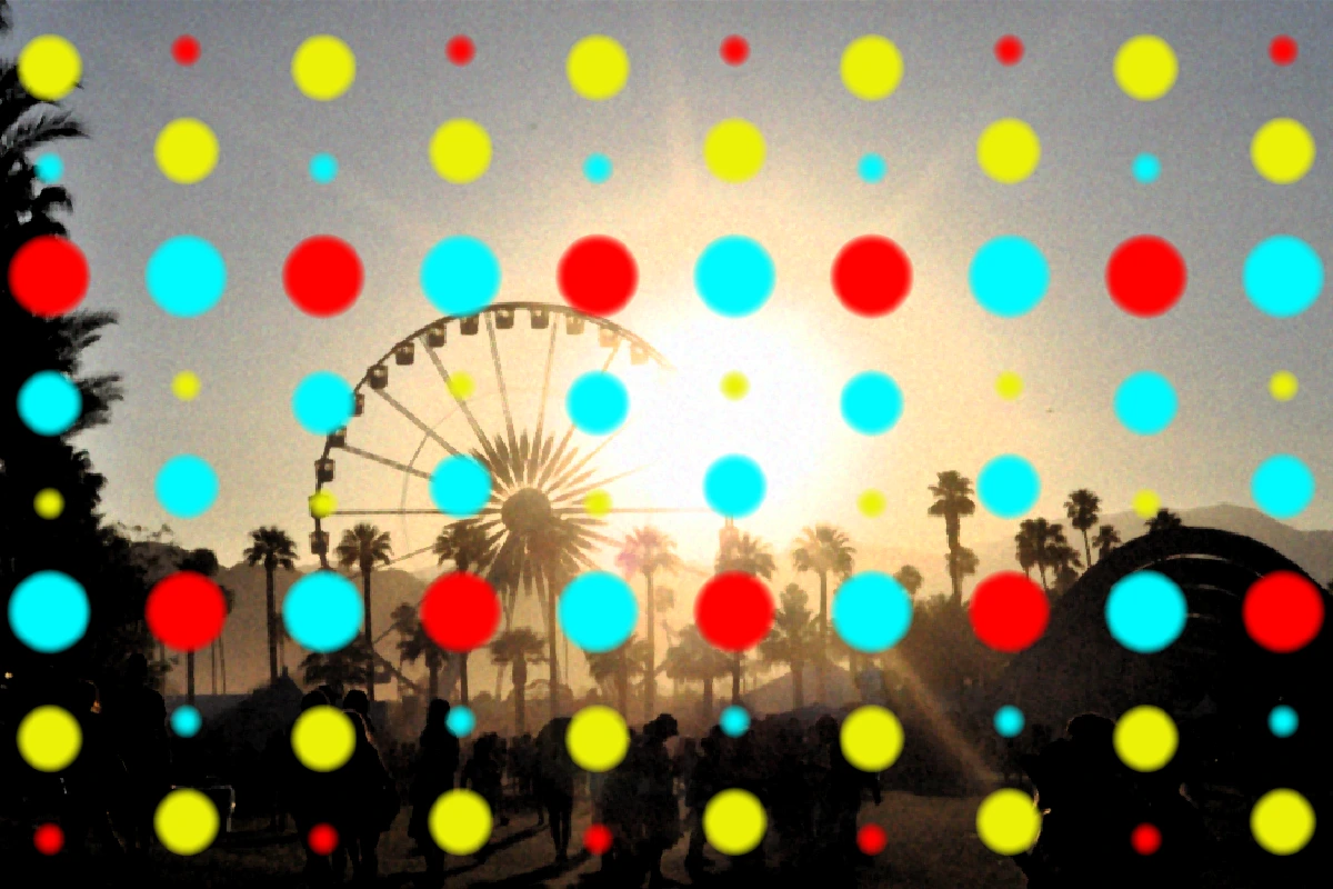 Photo Depicting Ferris Wheel with Colorful Dots Overlay