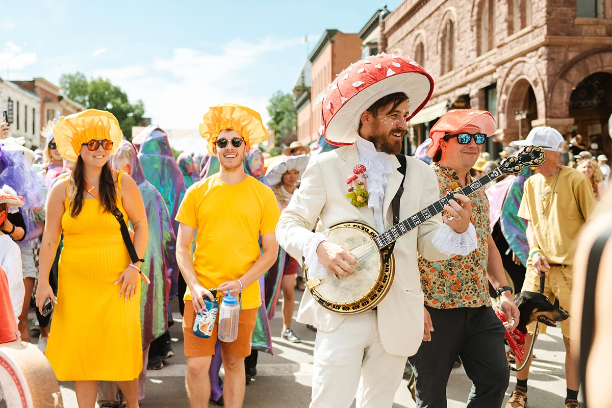 people dressed in mushroom costume in parade