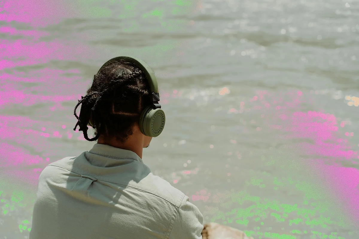 man wearing headphones listening to music