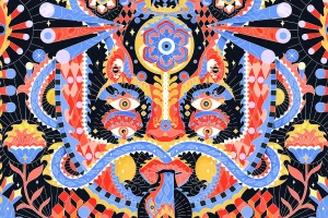 Abstract Detailed Illustration of Faces and Eyes