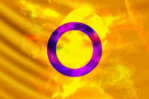 Intersex Flag with Psychedelic Person in Background