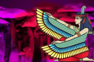 Egyptian Goddess with Mushroom Background