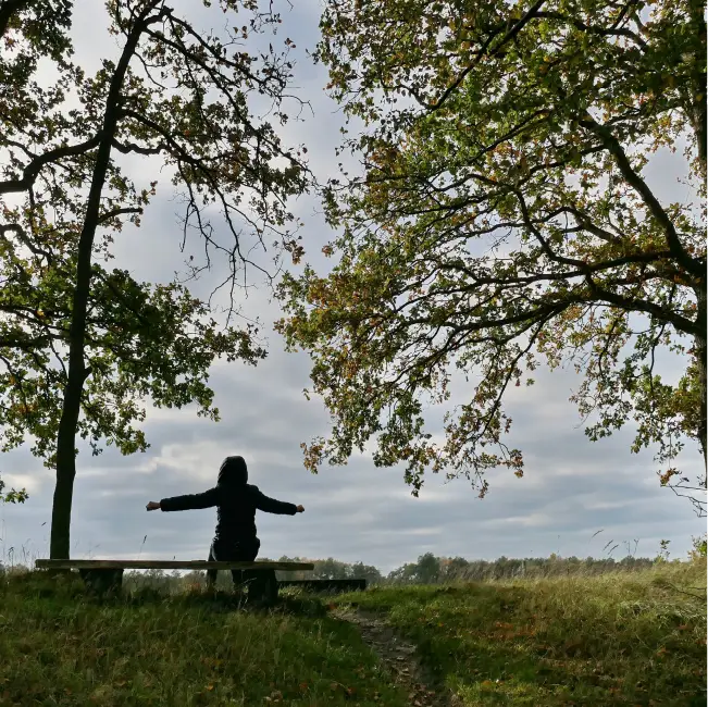Photo of Distant person sitting on bench in nature