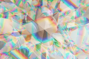 Collage of Woman listening to music with kaleidoscopic overlay
