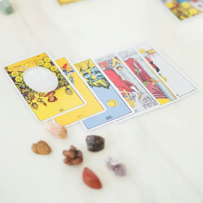 Tarot Spread on Table with Rocks