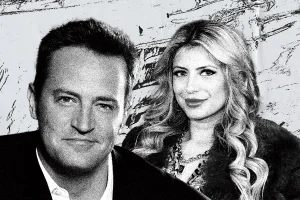 Collage of Matthew Perry and Woman with Textured Background