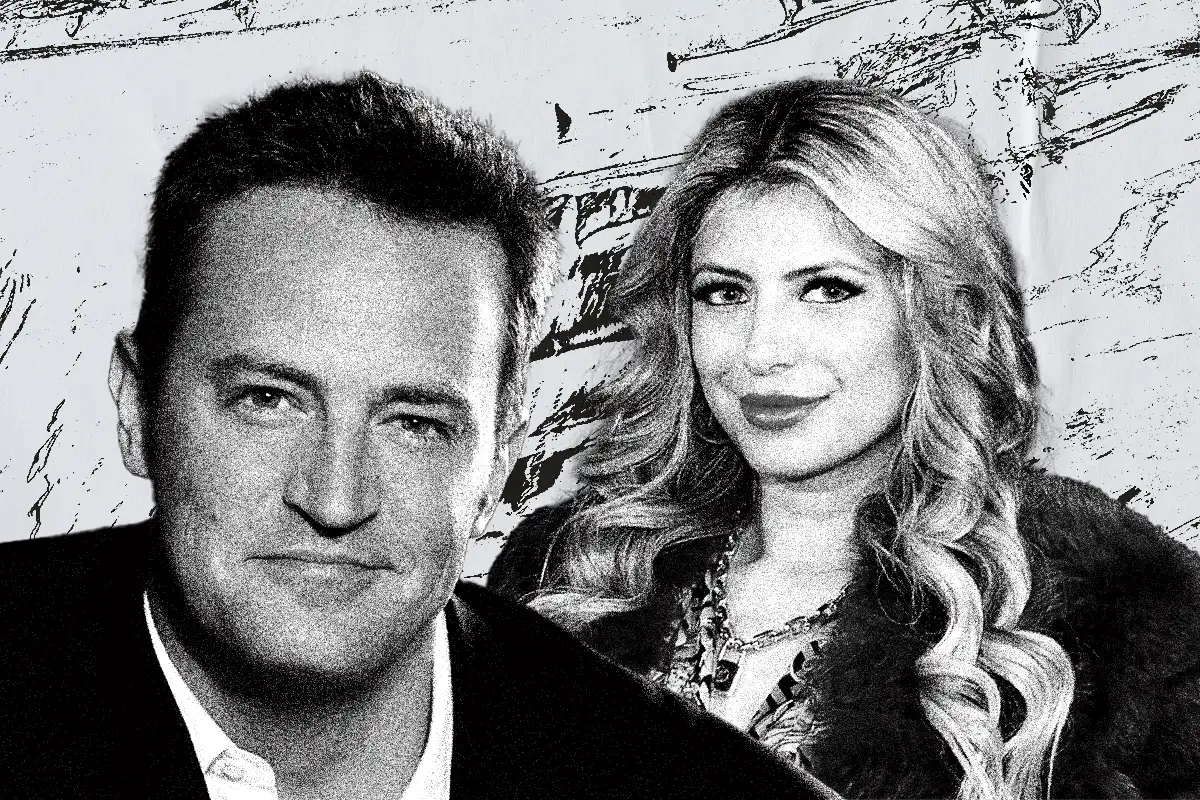 Collage of Matthew Perry and Woman with Textured Background