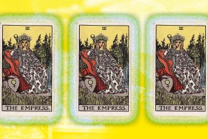 Collage of 3 Empress Tarot Cards and Yellow Background