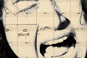 Collage of Close Up of Woman Screaming and Musical Notes