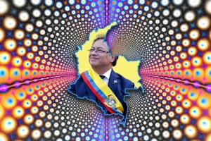 Collage of Man in Country of Colombia with Psychedelic Background