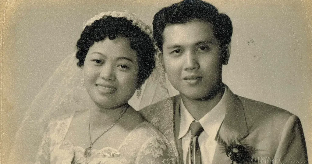 Old Portrait Photo of Young Bride and Groom