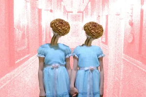 Collage of Twins with Mushrooms as Heads