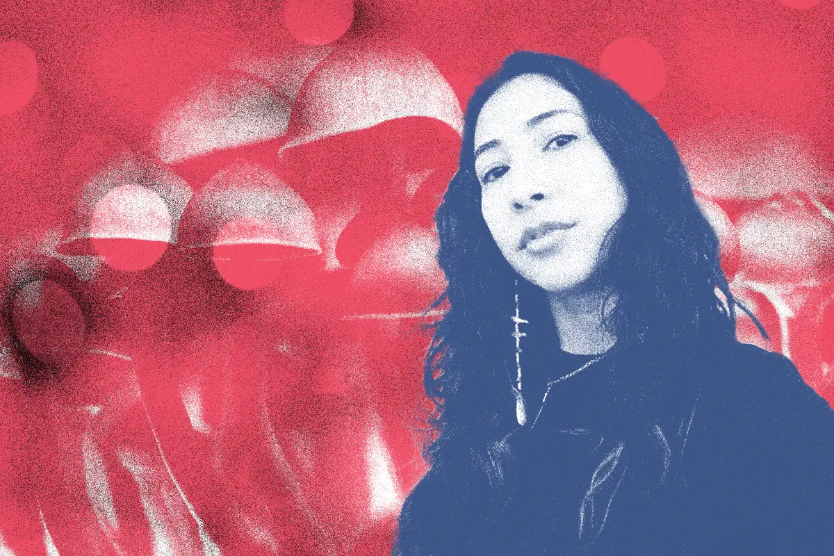 Collage of Person with Mushrooms in Background