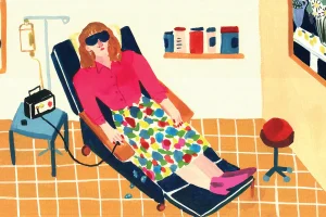 Illustration of Woman Sitting in Hospital Bed