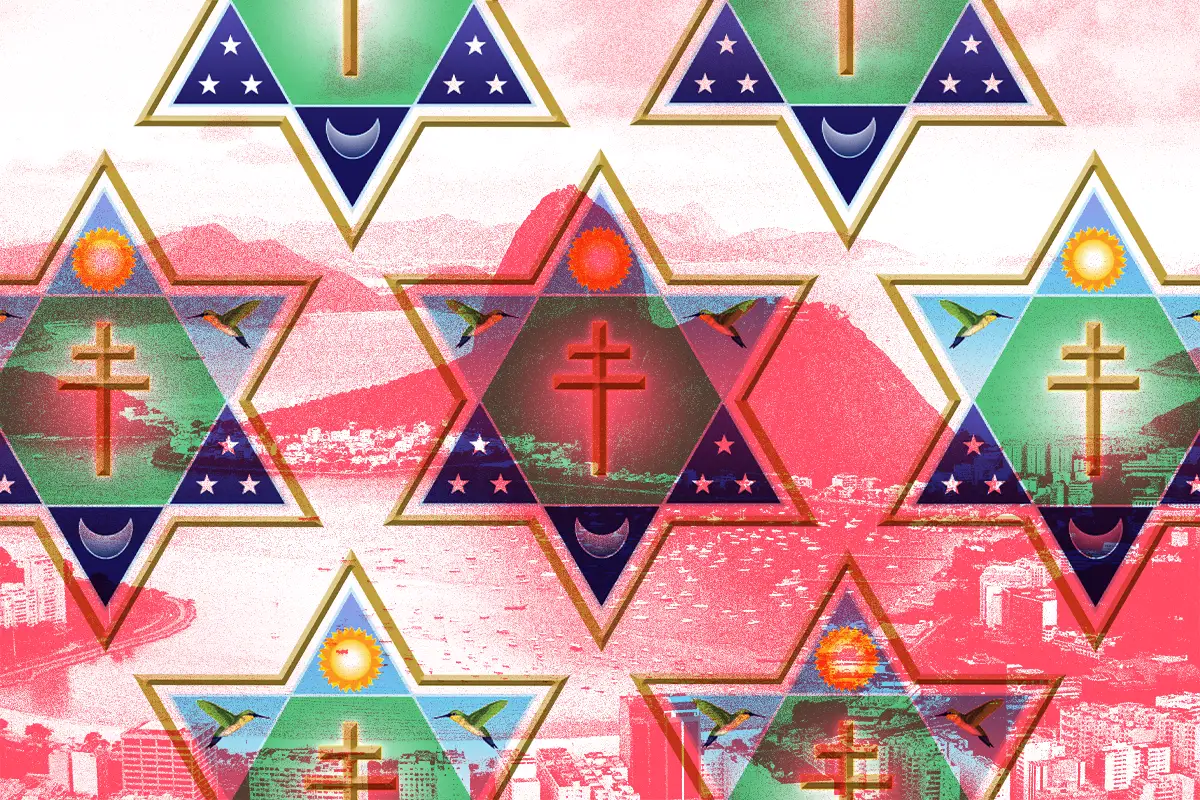 Collage of Religious Star with Red Background of Brazil
